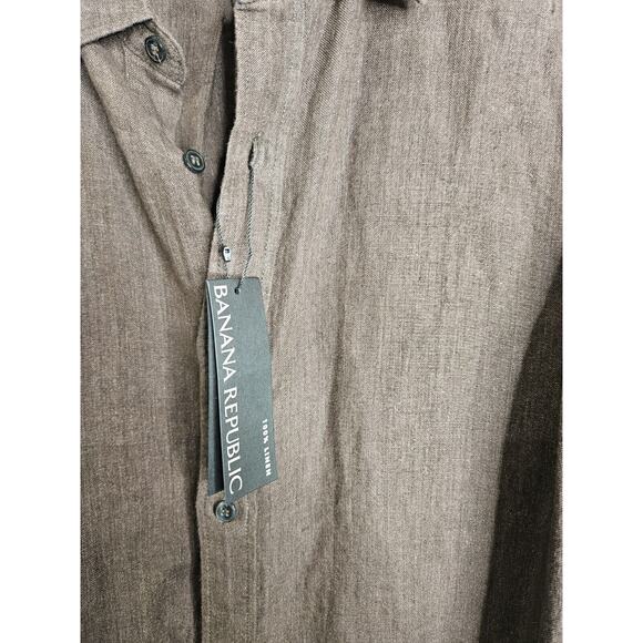 Banana Republic Button Up Shirt Mens M Brown 100% Linen Relaxed Travel Vacation - Picture 7 of 7